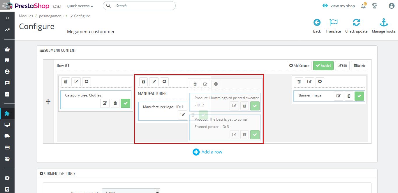 drag drop submenu item