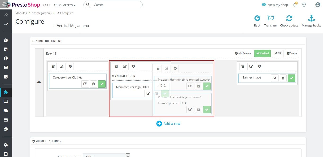 drag drop submenu item