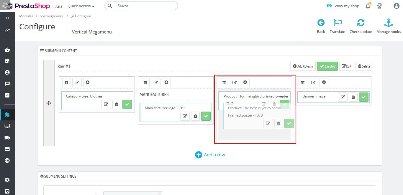 drag drop submenu item